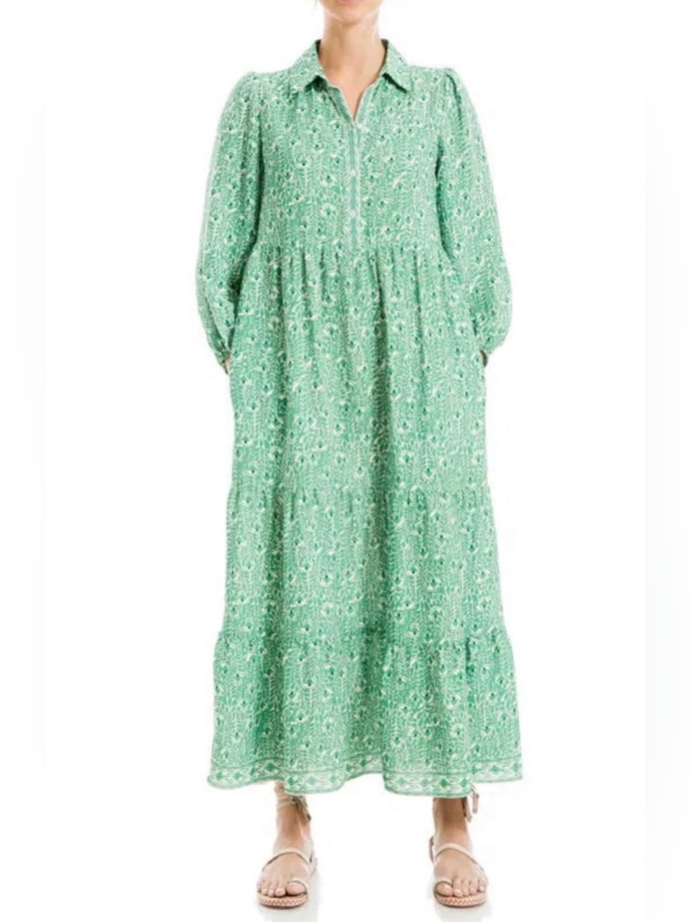 Max Studio Crepe Tiered Maxi Dress Large